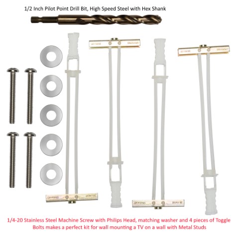 Metal Stud wall mounting tools and bolts